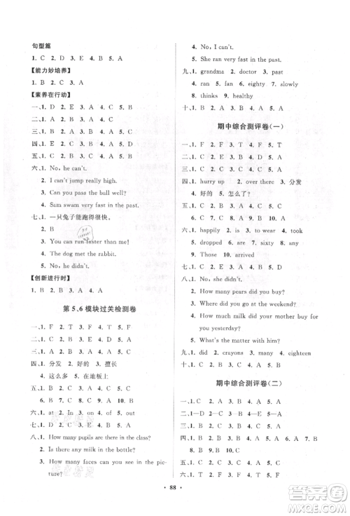 山东教育出版社2021小学同步练习册分层卷五年级英语上册外研版参考答案