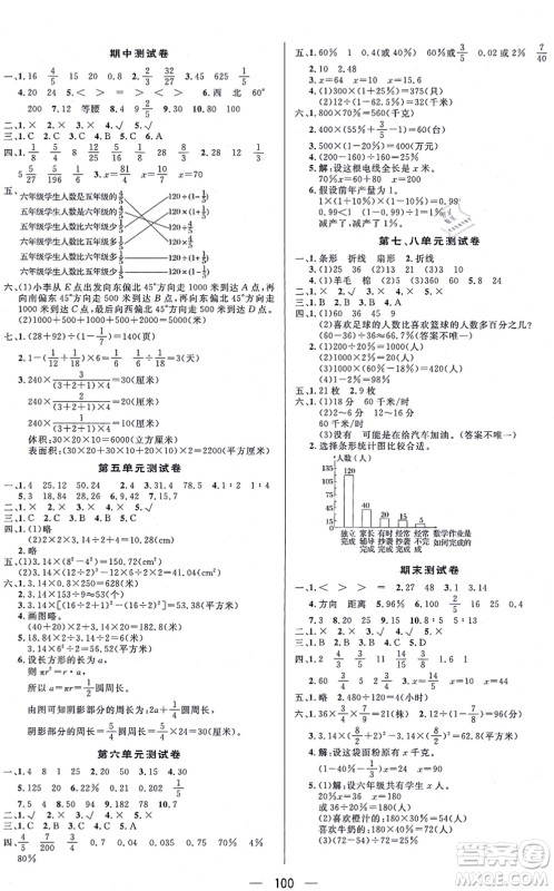 安徽人民出版社2021简易通小学同步导学练六年级数学上册RJ人教版答案