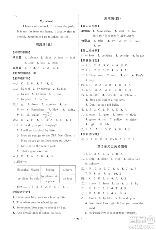 山东教育出版社2021小学同步练习册分层卷六年级英语上册人教版参考答案
