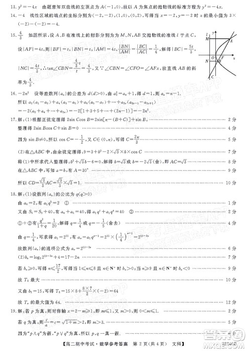 河南顶尖名校联盟2021-2022学年高二上学期期中考试文科数学试题及答案 河南顶尖名校联盟2021-2022学年高二上学期期中考试文科数学试题及答案