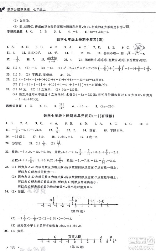 浙江教育出版社2021分层课课练七年级数学上册ZH浙教版答案