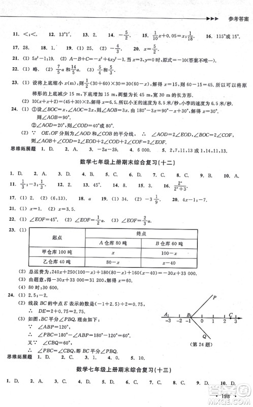 浙江教育出版社2021分层课课练七年级数学上册ZH浙教版答案