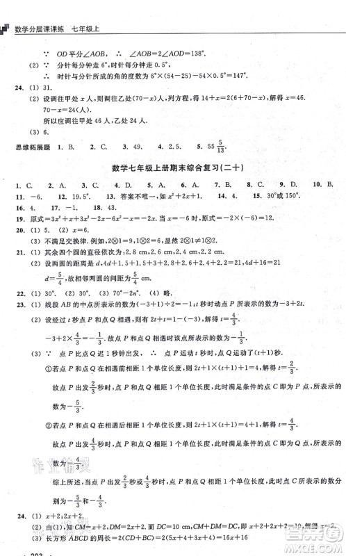 浙江教育出版社2021分层课课练七年级数学上册ZH浙教版答案