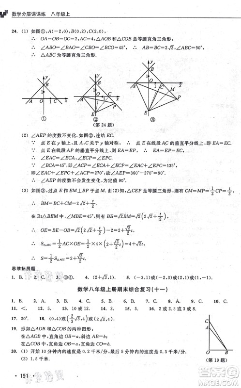 浙江教育出版社2021分层课课练八年级数学上册ZH浙教版答案