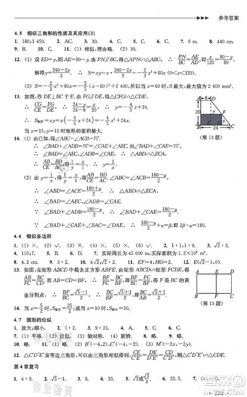 浙江教育出版社2021分层课课练九年级数学上册ZH浙教版答案