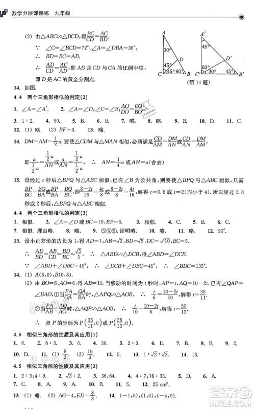 浙江教育出版社2021分层课课练九年级数学上册ZH浙教版答案