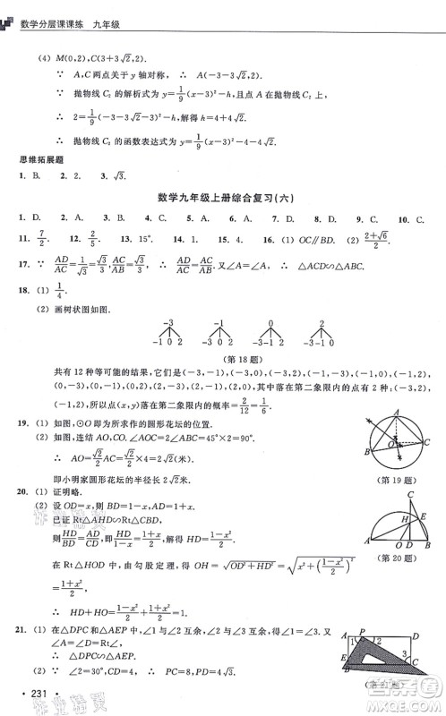 浙江教育出版社2021分层课课练九年级数学上册ZH浙教版答案