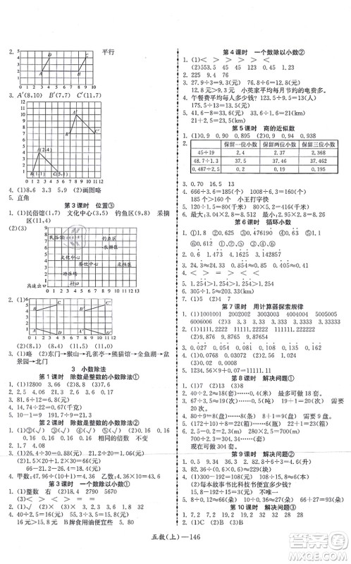 北方妇女儿童出版社2021小学数学学习好帮手五年级上册人教版答案