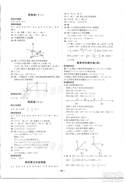 山东教育出版社2021初中同步练习册分层卷七年级数学上册人教版参考答案