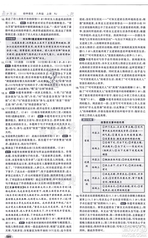 开明出版社2021少年班八年级语文上册RJ人教版答案