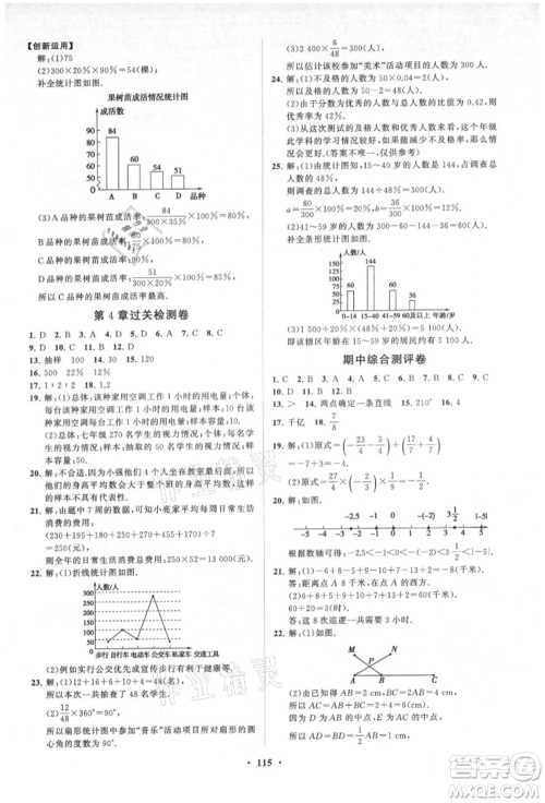 山东教育出版社2021初中同步练习册分层卷七年级数学上册青岛版参考答案