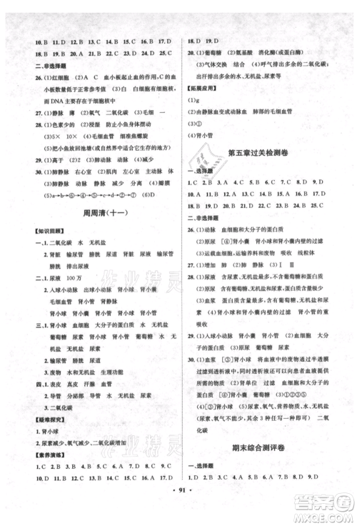 山东教育出版社2021初中同步练习册分层卷五四制七年级生物上册鲁科版参考答案 山东教育出版社2021初中同步练习册分层卷五四制七年级生物上册鲁科版参考答案