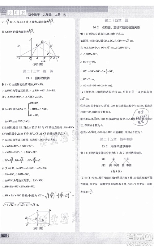 开明出版社2021少年班九年级数学上册RJ人教版答案