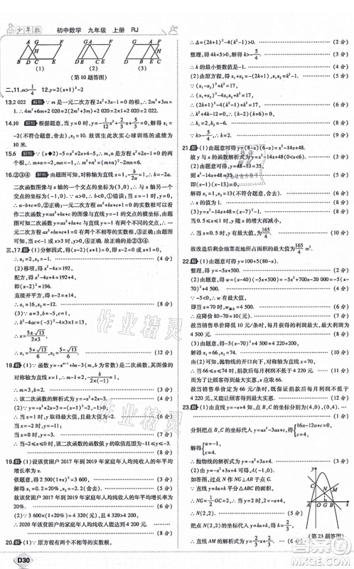 开明出版社2021少年班九年级数学上册RJ人教版答案