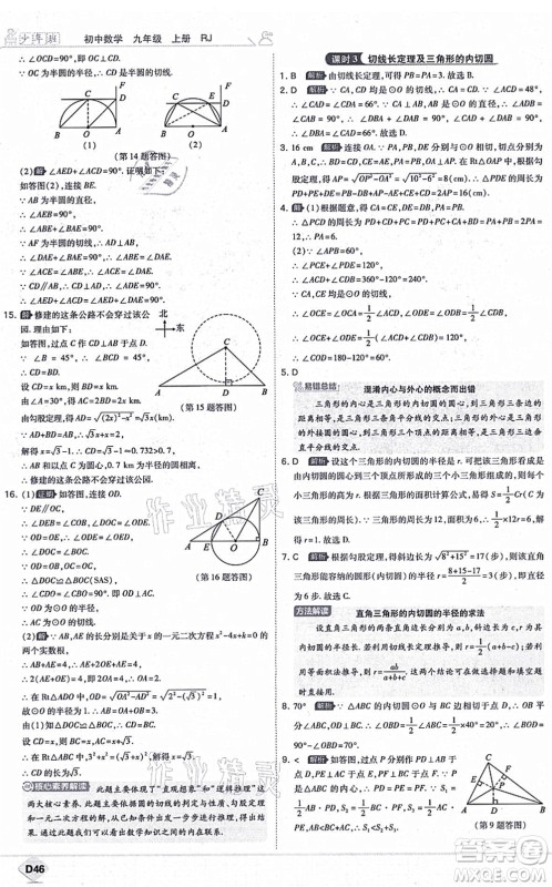 开明出版社2021少年班九年级数学上册RJ人教版答案