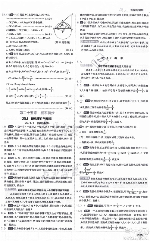 开明出版社2021少年班九年级数学上册RJ人教版答案
