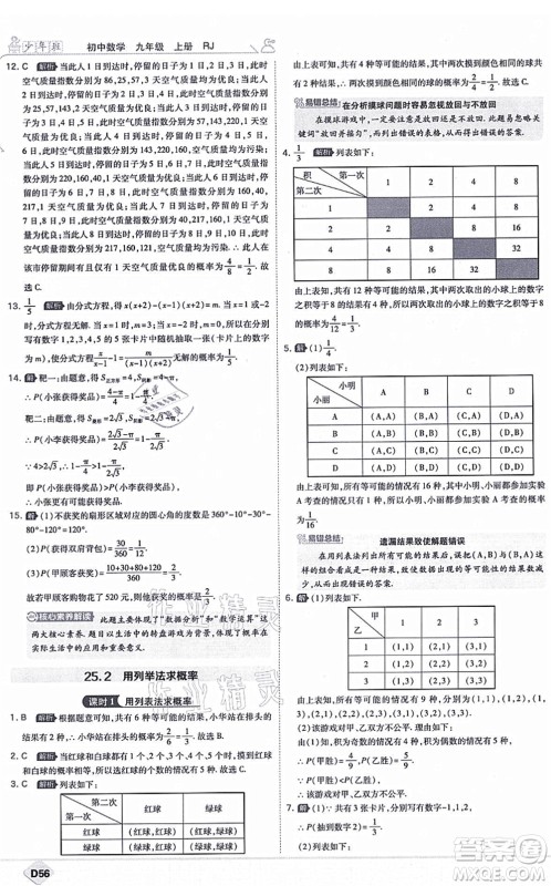 开明出版社2021少年班九年级数学上册RJ人教版答案