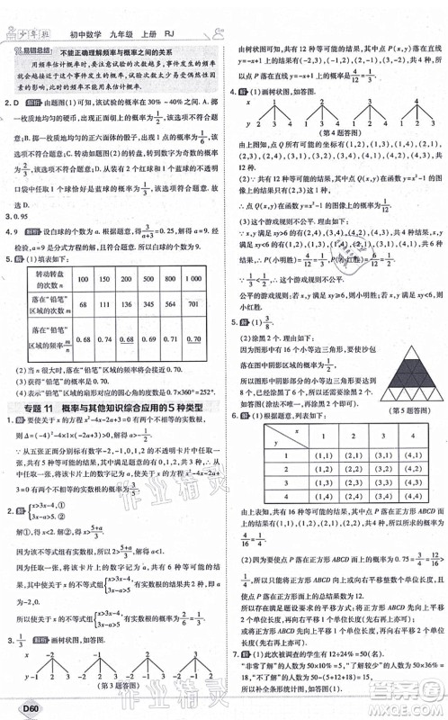 开明出版社2021少年班九年级数学上册RJ人教版答案