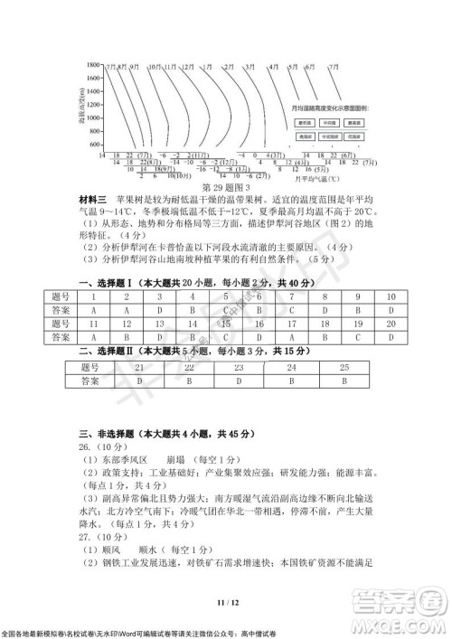 2021年山水联盟12月联考高三地理试题及答案