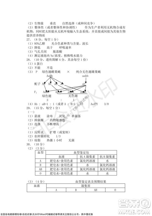 2021年山水联盟12月联考高三生物试题及答案