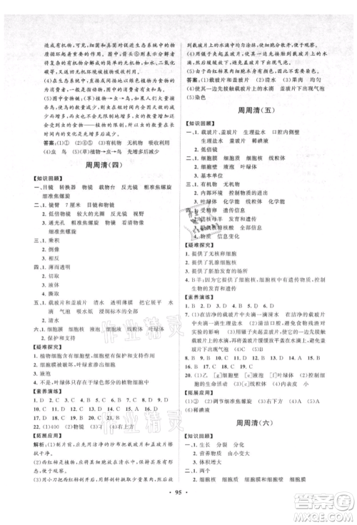 山东教育出版社2021初中同步练习册分层卷七年级生物上册人教版参考答案