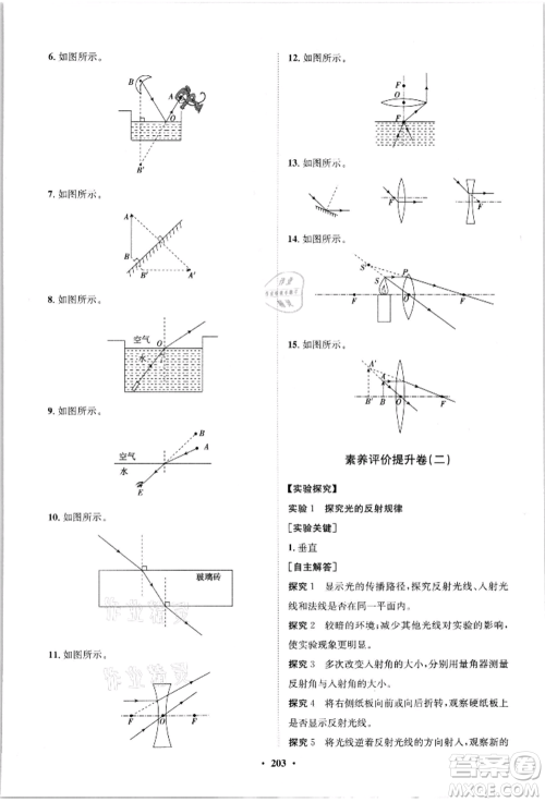山东教育出版社2021初中同步练习册分层卷八年级物理沪科版参考答案 山东教育出版社2021初中同步练习册分层卷八年级物理沪科版参考答案