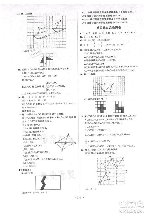 山东教育出版社2021初中同步练习册分层卷五四制八年级数学上册鲁教版参考答案