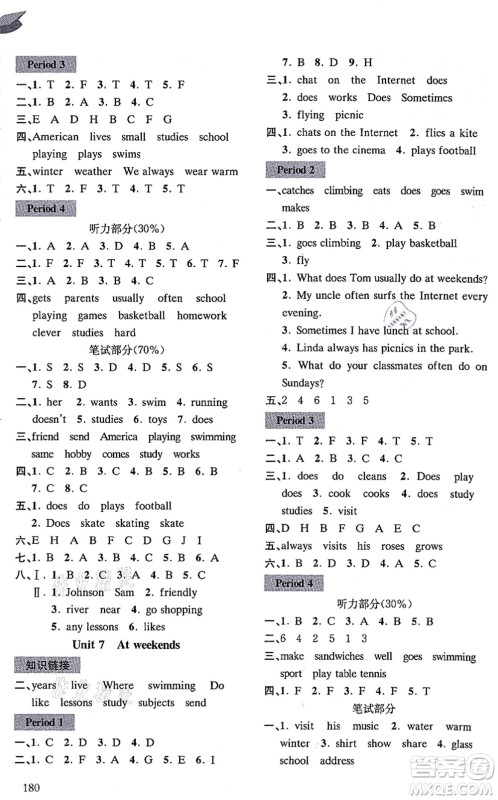 南京出版社2021课课通导学练精编五年级英语上册译林版答案