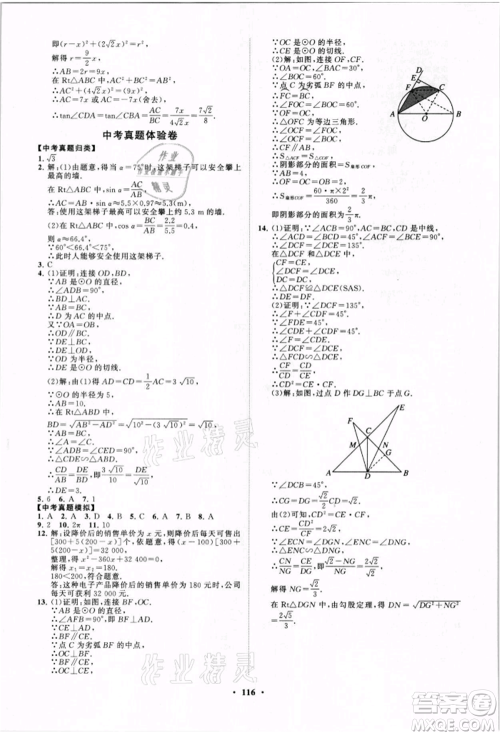 山东教育出版社2021初中同步练习册分层卷九年级数学上册青岛版参考答案