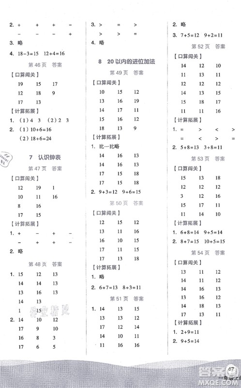 阳光出版社2021阶梯计算一年级数学上册RJ人教版答案