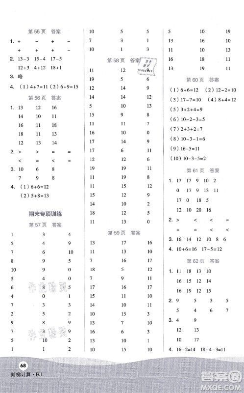 阳光出版社2021阶梯计算一年级数学上册RJ人教版答案