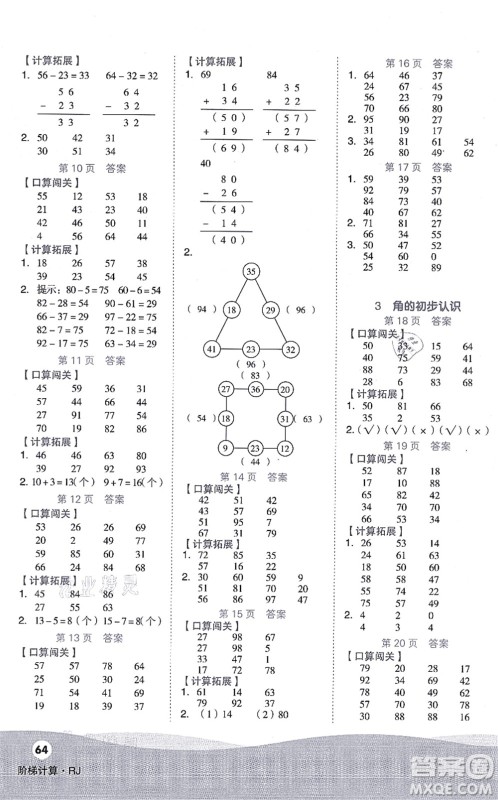 阳光出版社2021阶梯计算二年级数学上册RJ人教版答案