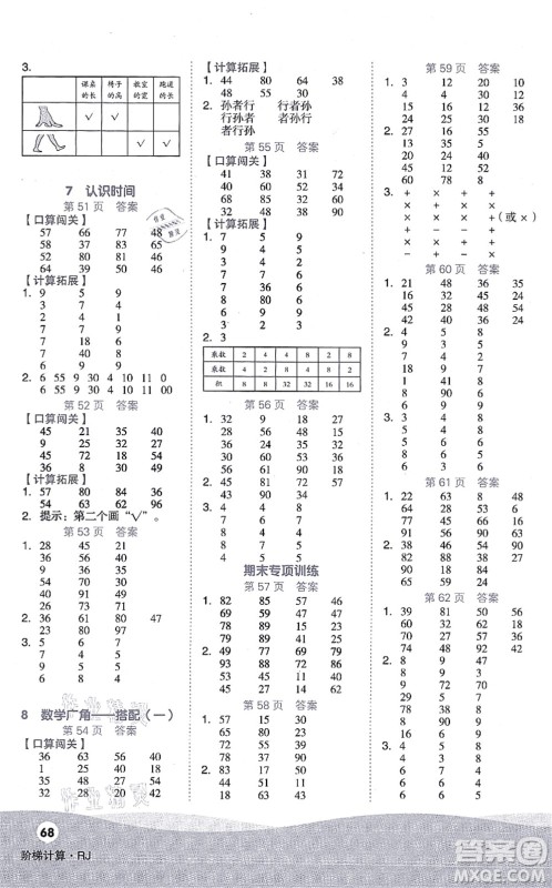 阳光出版社2021阶梯计算二年级数学上册RJ人教版答案