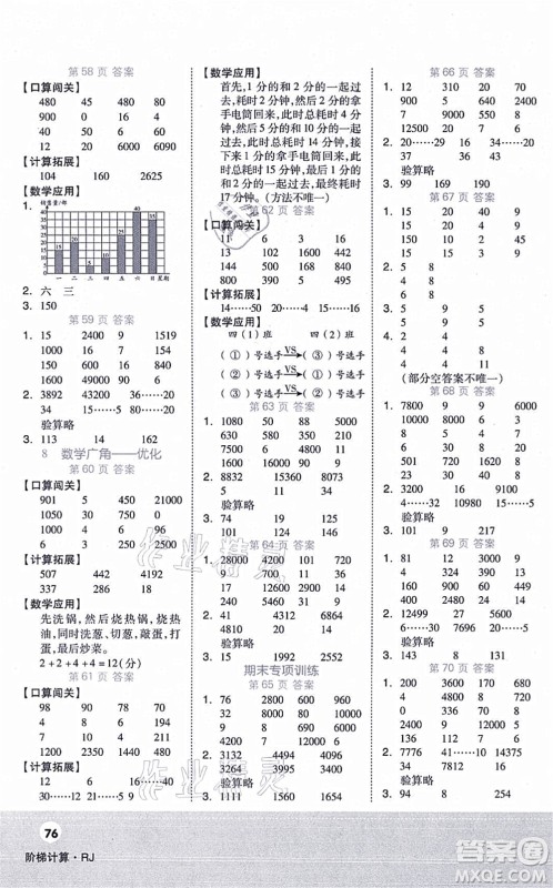 阳光出版社2021阶梯计算四年级数学上册RJ人教版答案