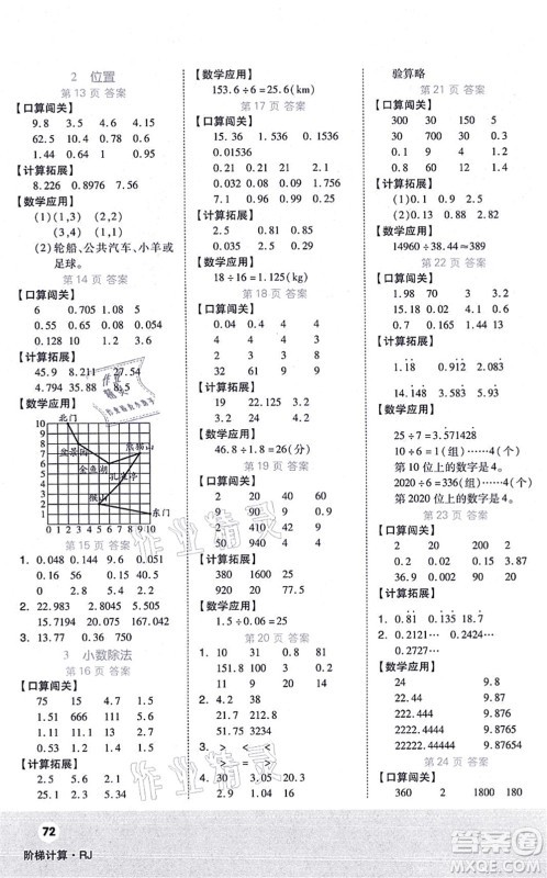 阳光出版社2021阶梯计算五年级数学上册RJ人教版答案