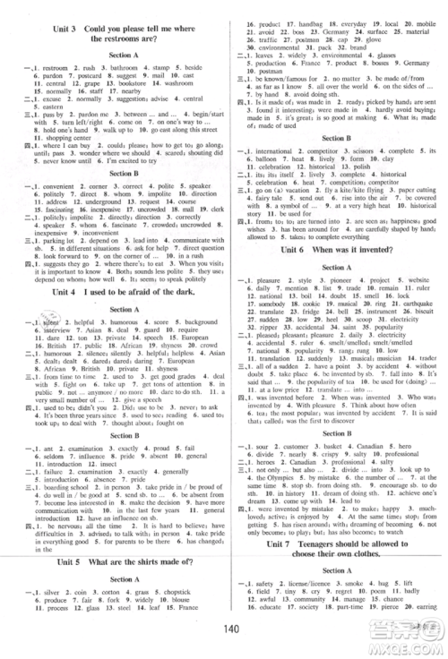 天津科学技术出版社2021初中新学案优化与提高九年级英语练习本人教版参考答案