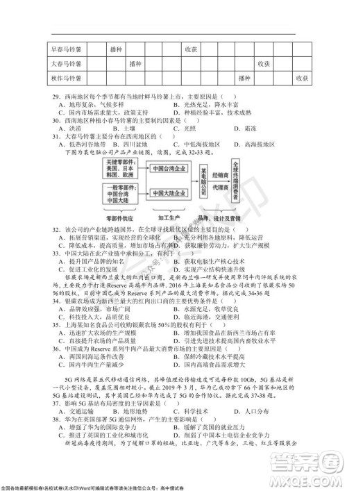 重庆八中2021-2022学年第一学期期中考试高三地理试题及答案