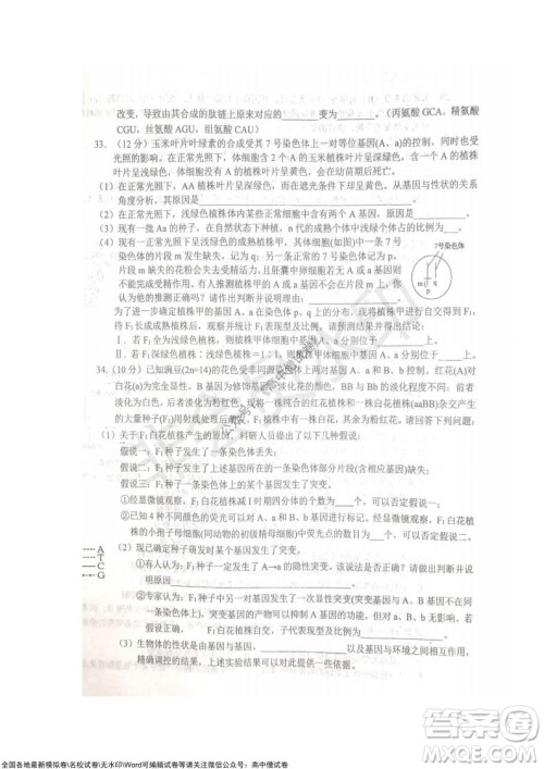 安徽六安一中学2022届高三年级第四次月考生物试题及答案 安徽六安一中学2022届高三年级第四次月考生物试题及答案