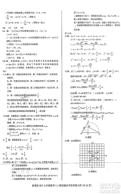 阳光出版社2021学考2+1随堂10分钟平行性测试题九年级数学上册RJ人教版答案