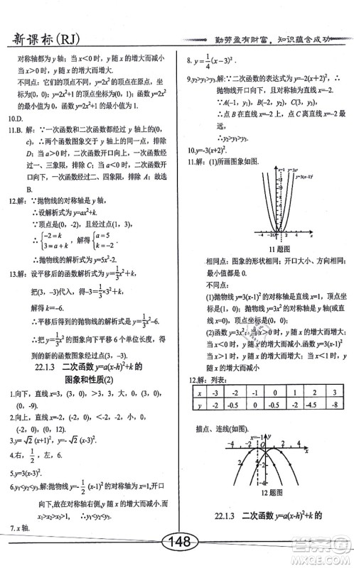 阳光出版社2021学考2+1随堂10分钟平行性测试题九年级数学上册RJ人教版答案