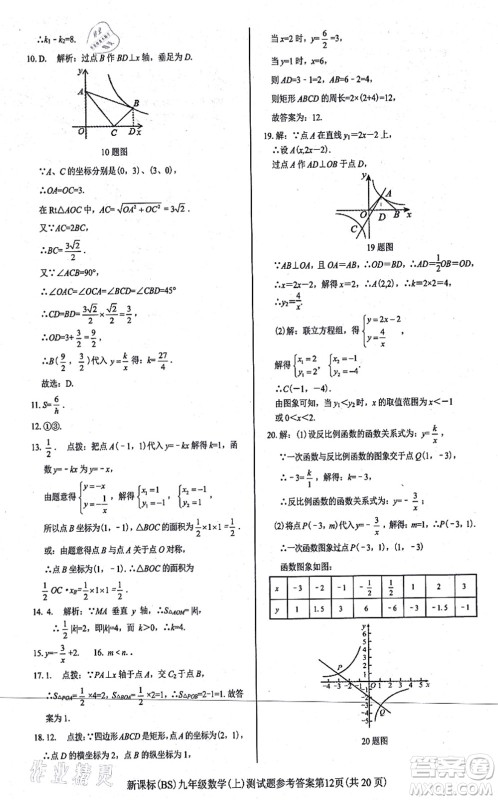 阳光出版社2021学考2+1随堂10分钟平行性测试题九年级数学上册BS北师版答案