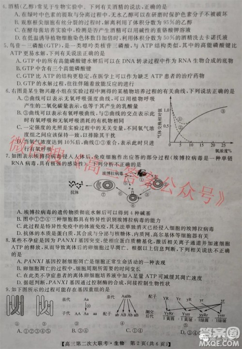 五市十校教研教改共同体2022届高三第二次大联考生物试题及答案