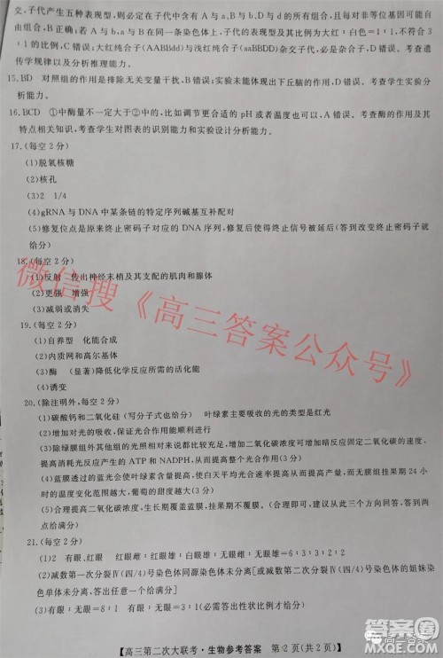 五市十校教研教改共同体2022届高三第二次大联考生物试题及答案 五市十校教研教改共同体2022届高三第二次大联考生物试题及答案