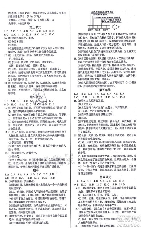 阳光出版社2021学考2+1随堂10分钟平行性测试题九年级历史全一册人教版答案