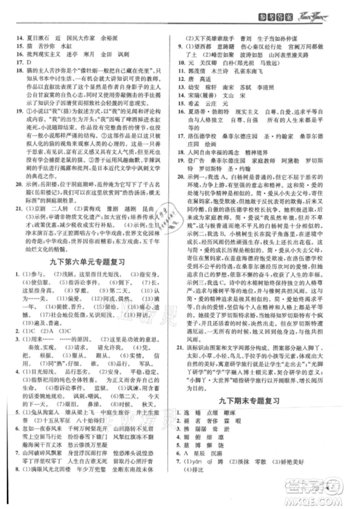 北京教育出版社2021教与学课程同步讲练九年级语文人教版参考答案