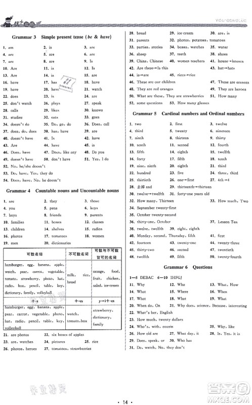 浙江人民出版社2021优+攻略七年级英语上册R人教版答案