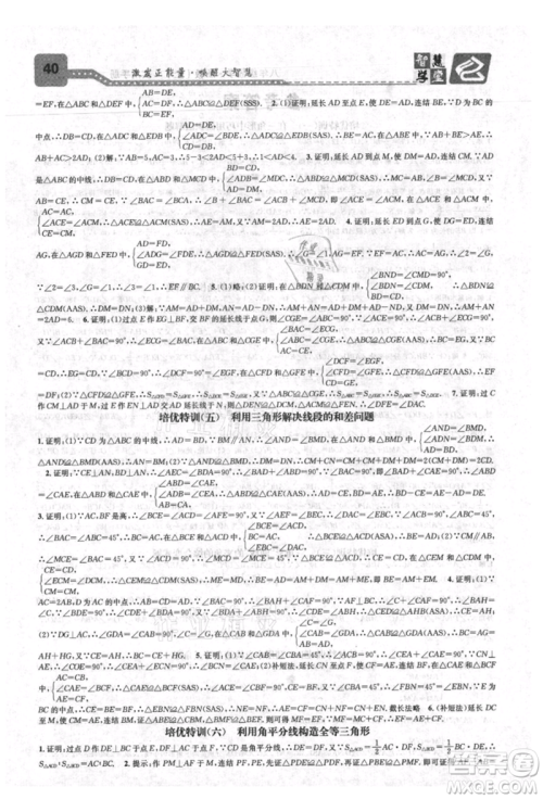 天津科学技术出版社2021智慧学堂核心素养提升法八年级数学上册浙教版浙江专版参考答案