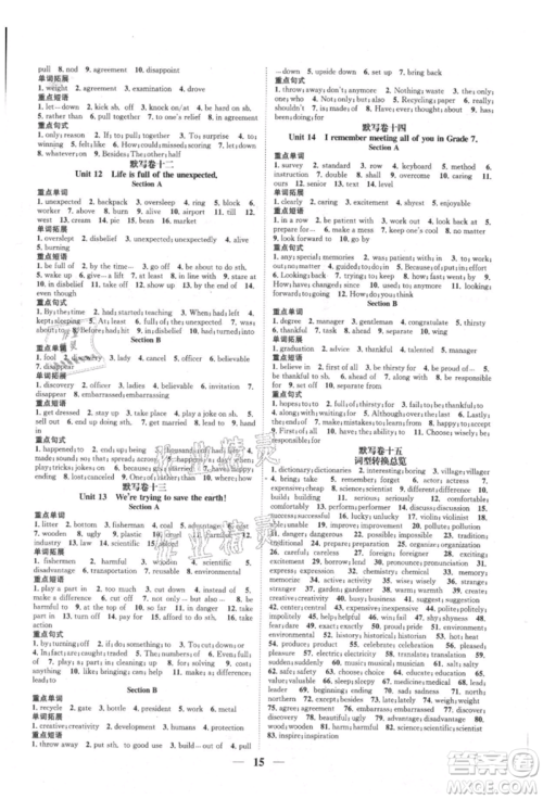 天津科学技术出版社2021智慧学堂核心素养提升法九年级英语人教版浙江专版参考答案 天津科学技术出版社2021智慧学堂核心素养提升法九年级英语人教版浙江专版参考答案