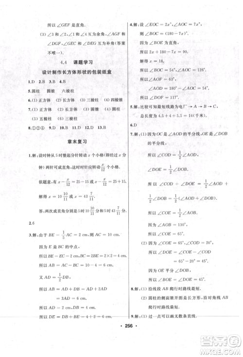 延边人民出版社2021试题优化课堂同步七年级数学上册人教版参考答案