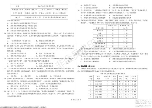 黑龙江省大庆铁人中学2019级高三上学期阶段考试历史试题及答案